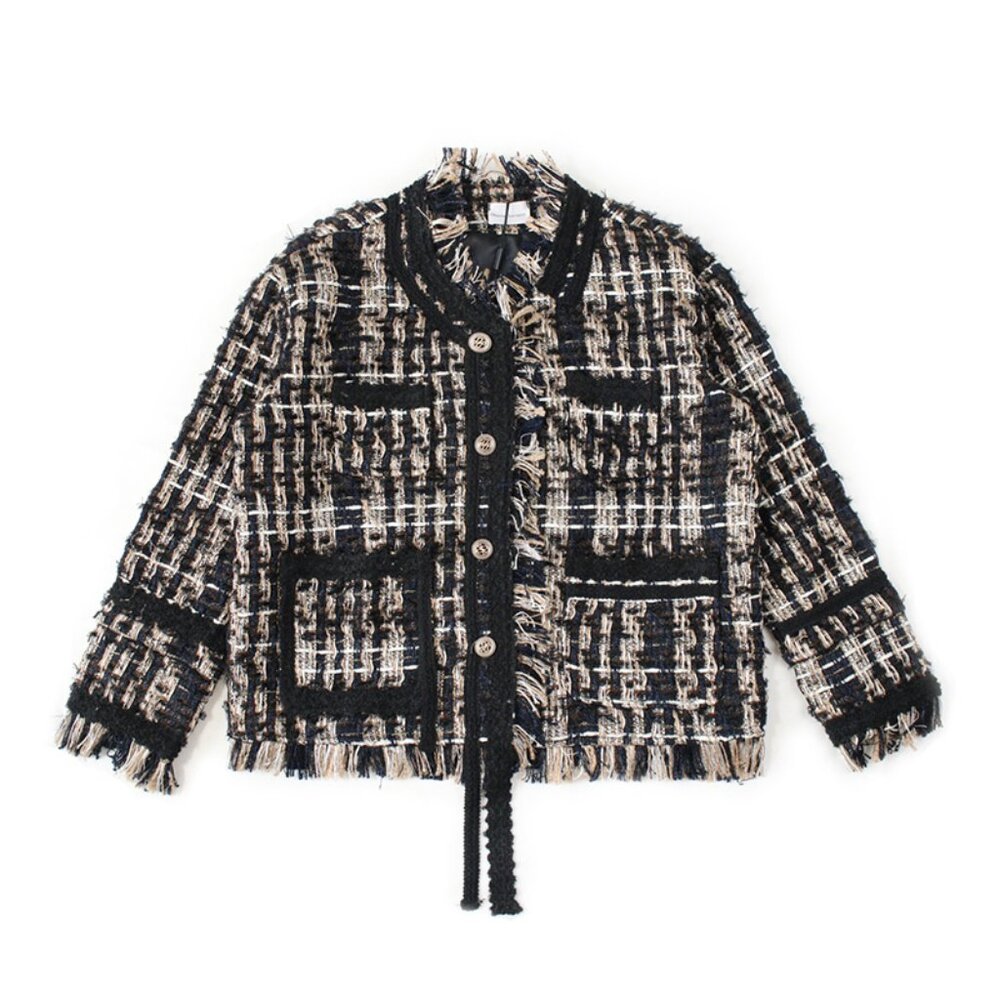 Charlie Luciano Style Woven Plaid Short Jacket